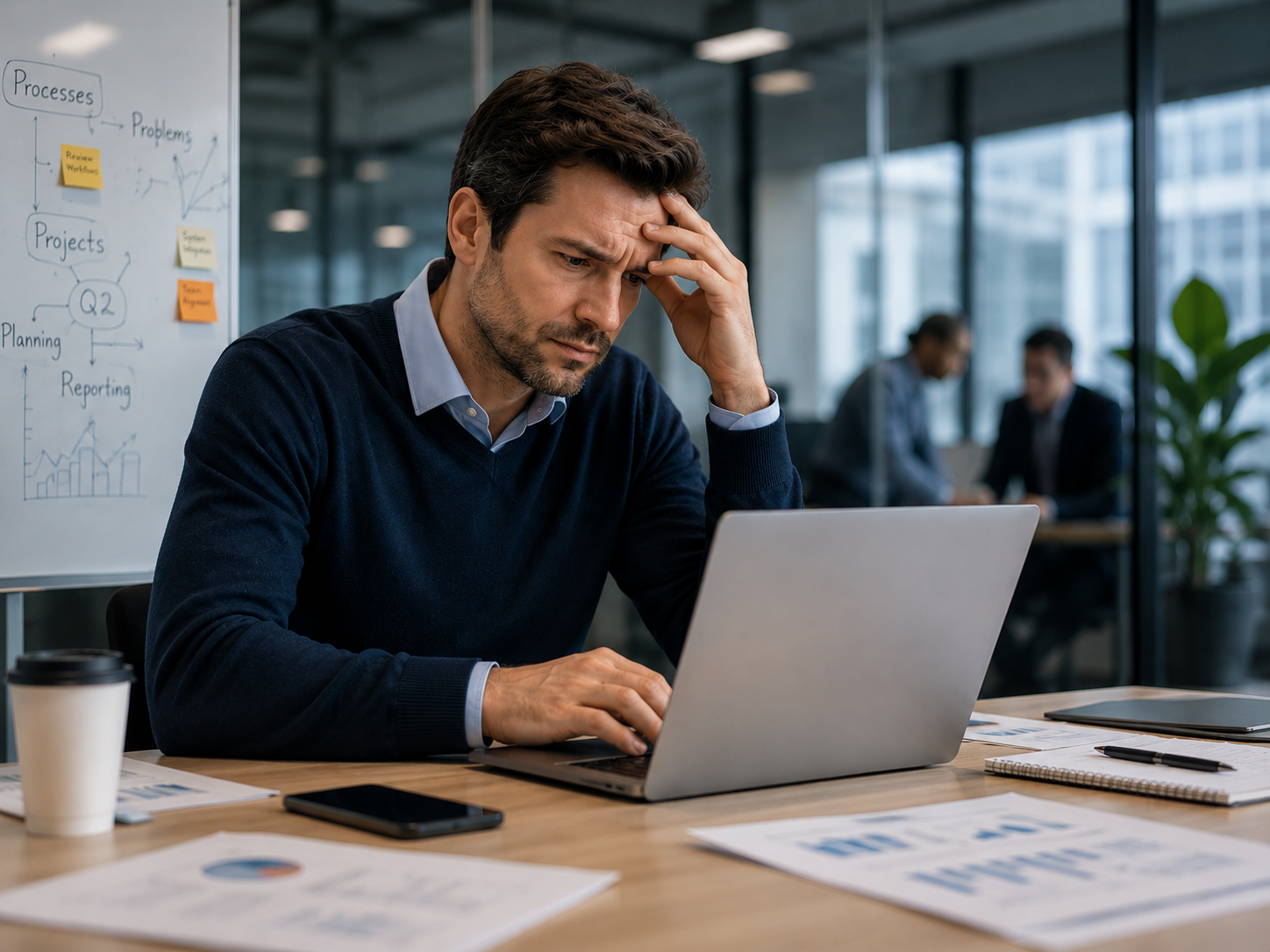 Executive navigating operational complexity and delivery pressure in a modern workplace